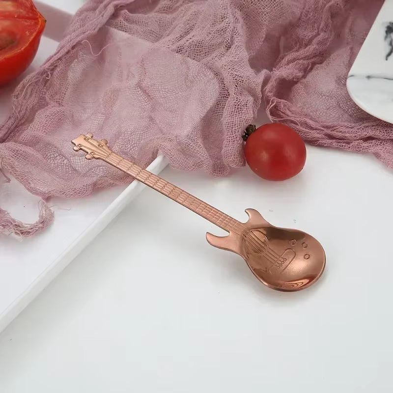 1Pcs Stainless Steel Guitar Shaped Love Coffee Spoon Teaspoon Children Spoon New Beautiful 7 Colors Coffee Tea Use Kitchen Spoon