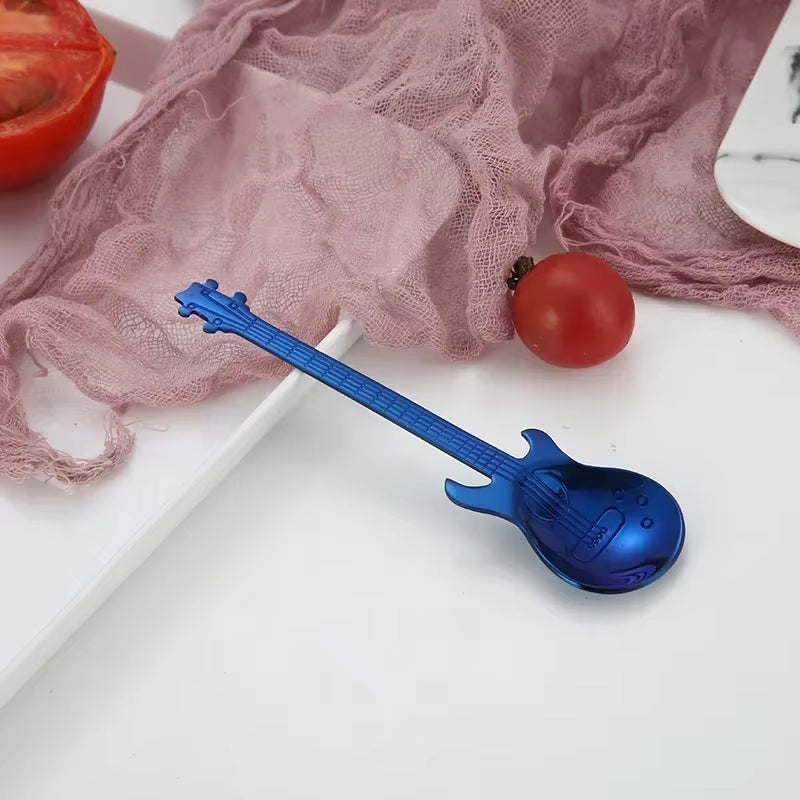 1Pcs Stainless Steel Guitar Shaped Love Coffee Spoon Teaspoon Children Spoon New Beautiful 7 Colors Coffee Tea Use Kitchen Spoon