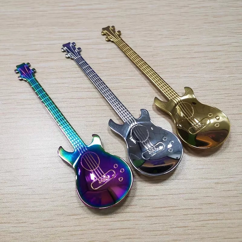 1Pcs Stainless Steel Guitar Shaped Love Coffee Spoon Teaspoon Children Spoon New Beautiful 7 Colors Coffee Tea Use Kitchen Spoon